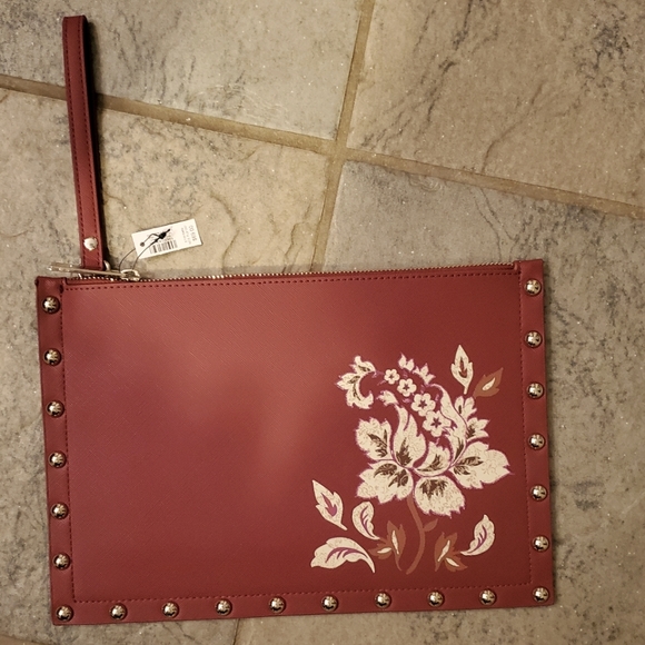 WHBM Cute Burgandy Zip Clutch